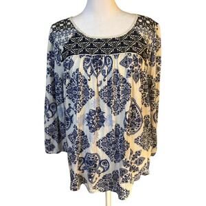 Lucky‎ Brand Blue Paisley Print Boho Top NWOT- Size Small